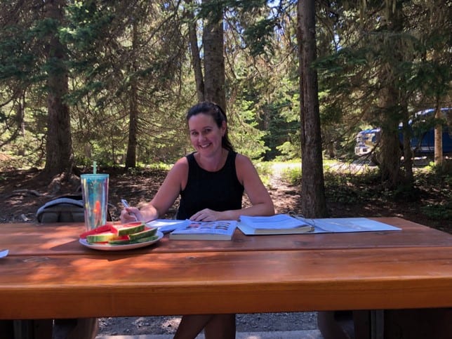 Christine studying outside