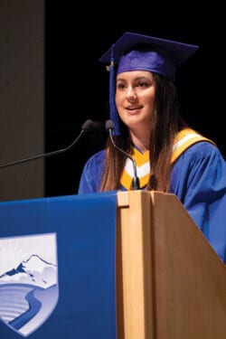 Janelle as Valedictorian during her Cardiologist Technologist graduation ceremony.