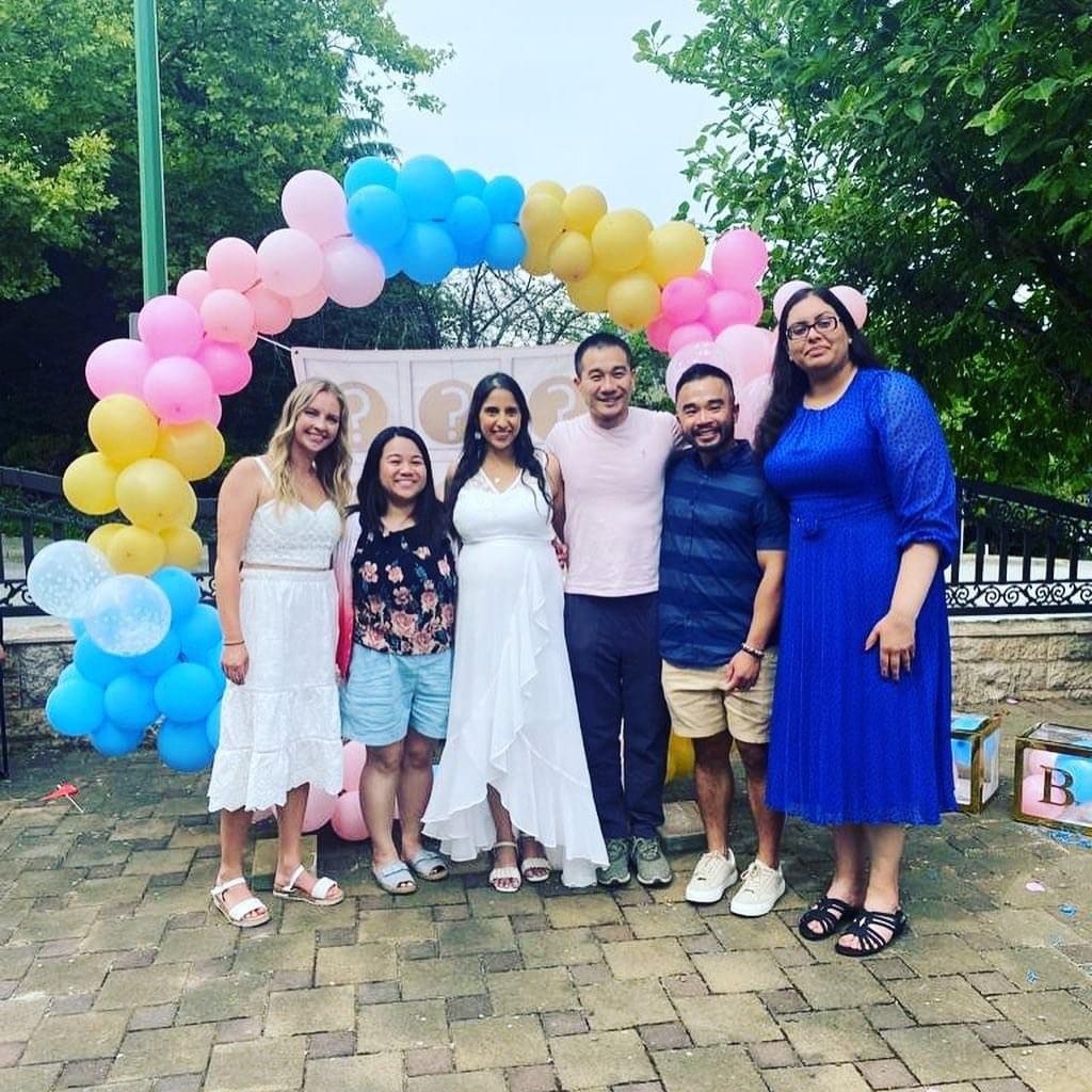 Farah Surani celebrating her gender reveal with some of her classmates