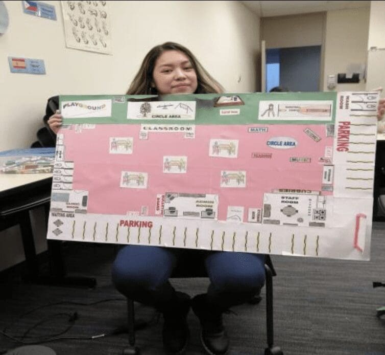 Donna Lyne Dumalag showing the daycare she designed