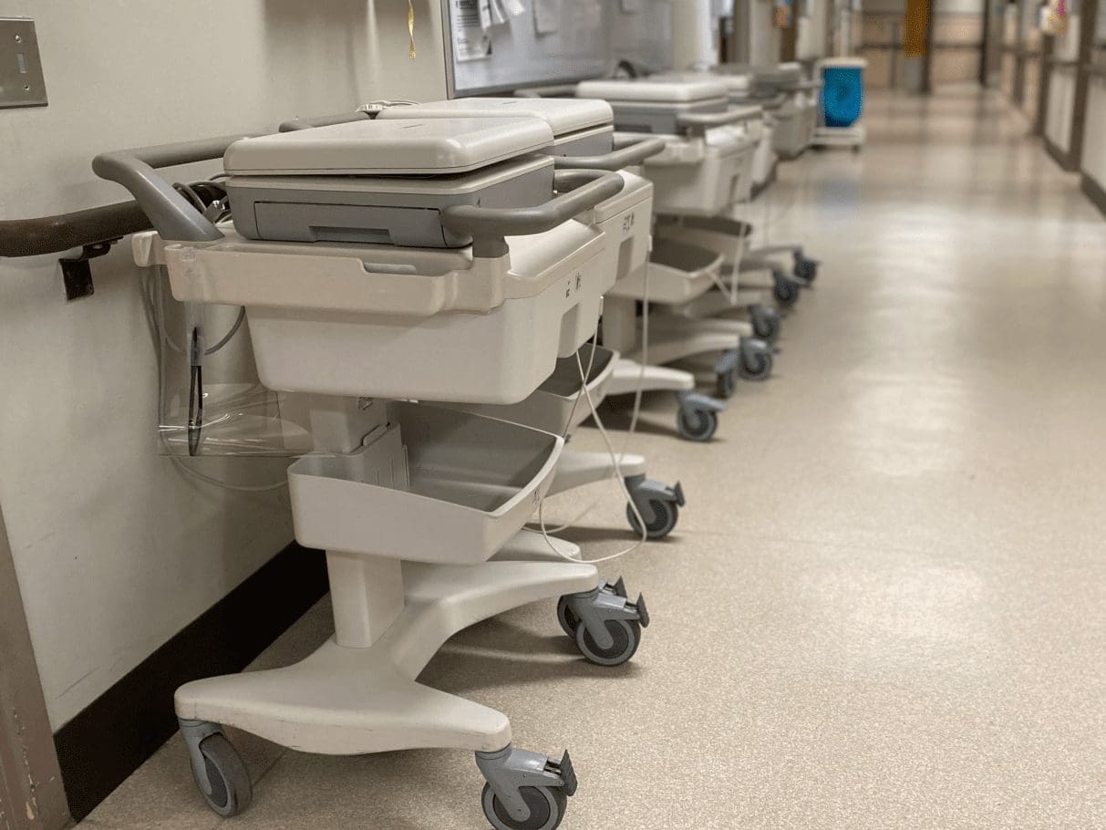 ECG machine carts lined up and ready to go